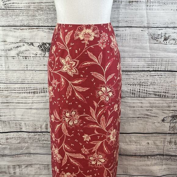 Talbots Skirt size 10 Mauve Red Pink Paisley Long Straight Peasant Modest Boho - Picture 2 of 10